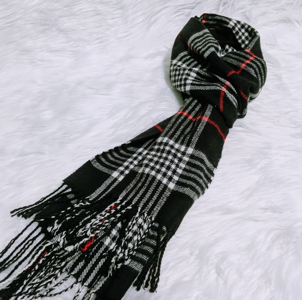 Black, white, and red plaid scarf (unisex)